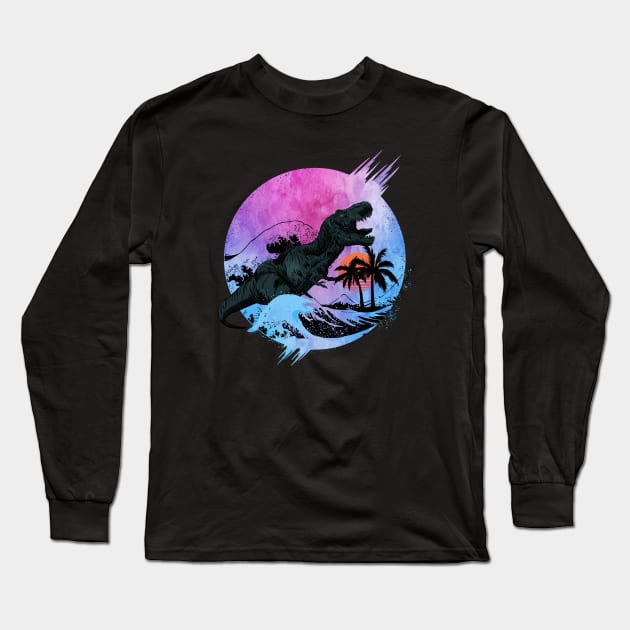 T-rex Waves Long Sleeve T-Shirt by pilipsjanuariusDesign